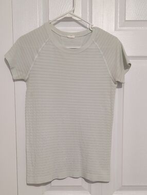 Athleta Light Mint Striped Short Sleeve Tee